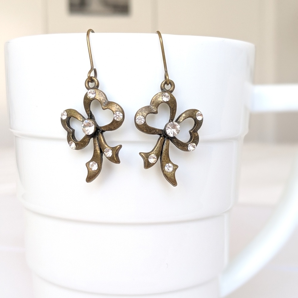 Bowtie brass Earrings crystal